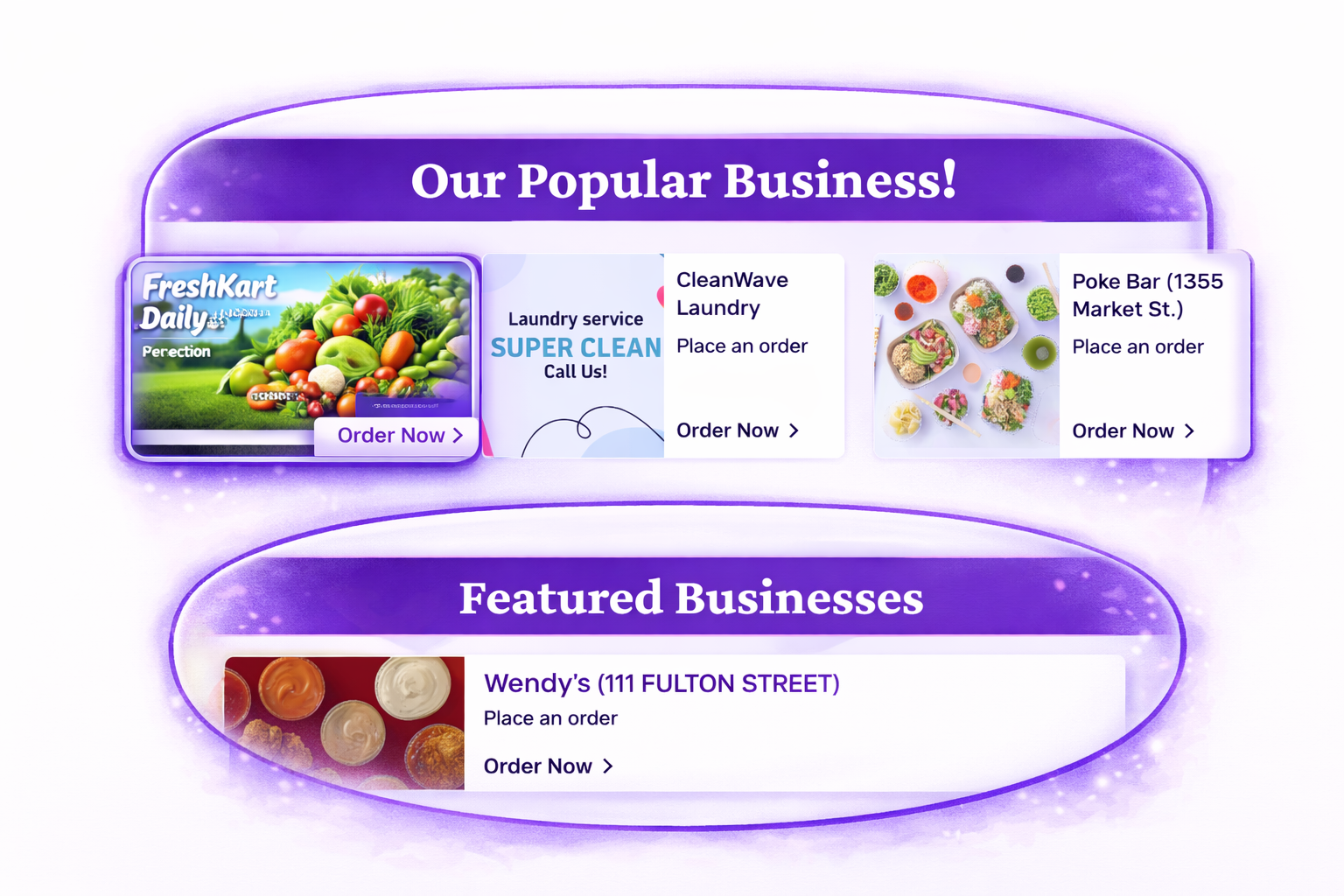 Popular businesses section