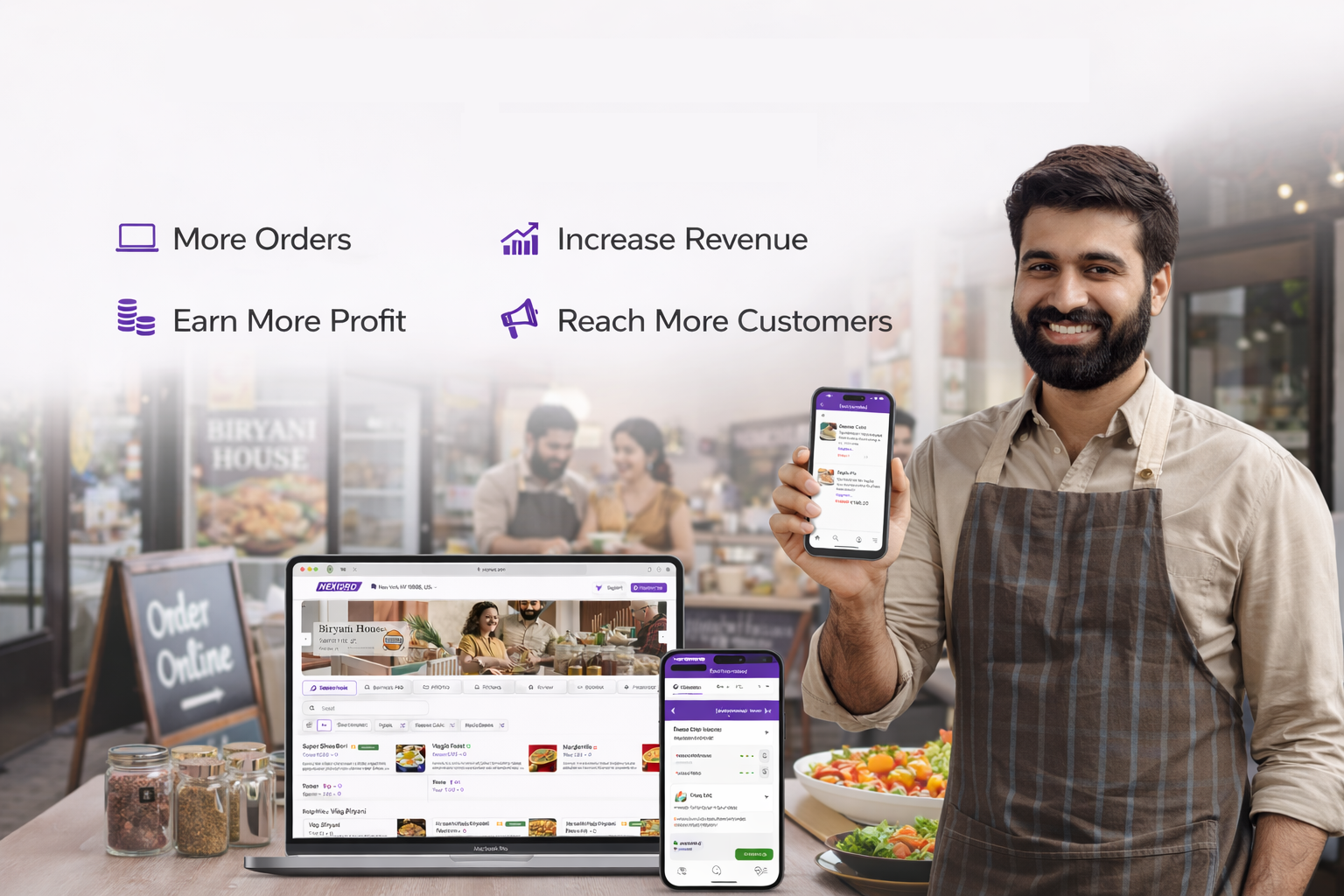 Restaurant owner showcasing Nexordr app
