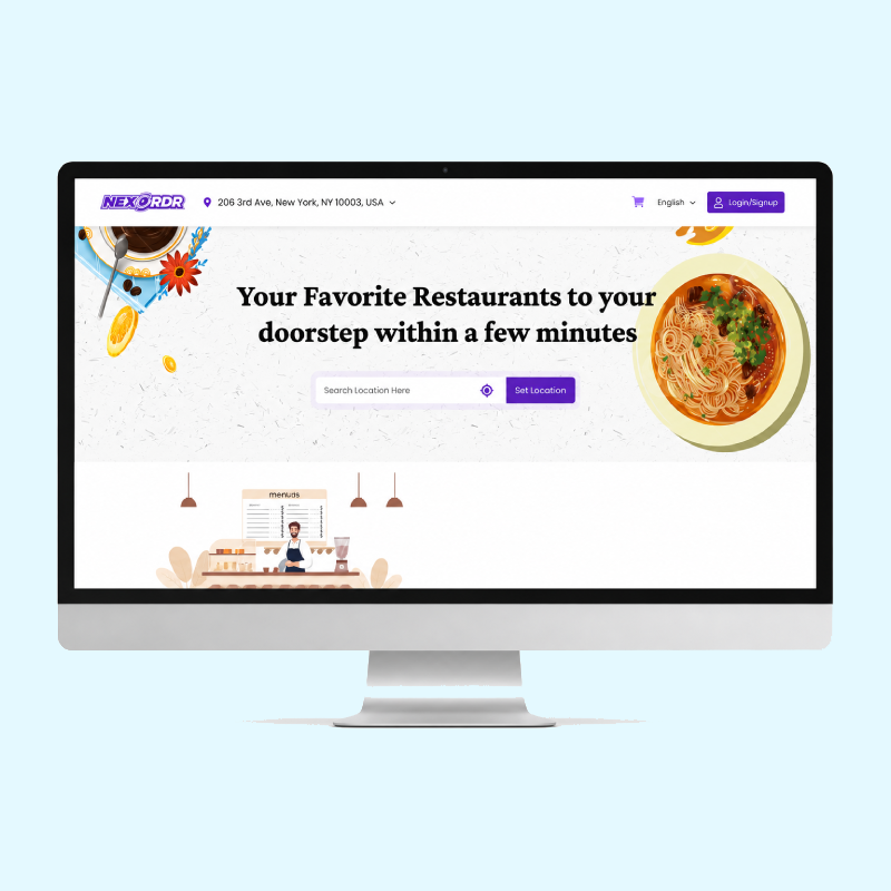 Multi-vendor food ordering website featuring multiple restaurants, menu browsing, online ordering, secure payments, and delivery management.