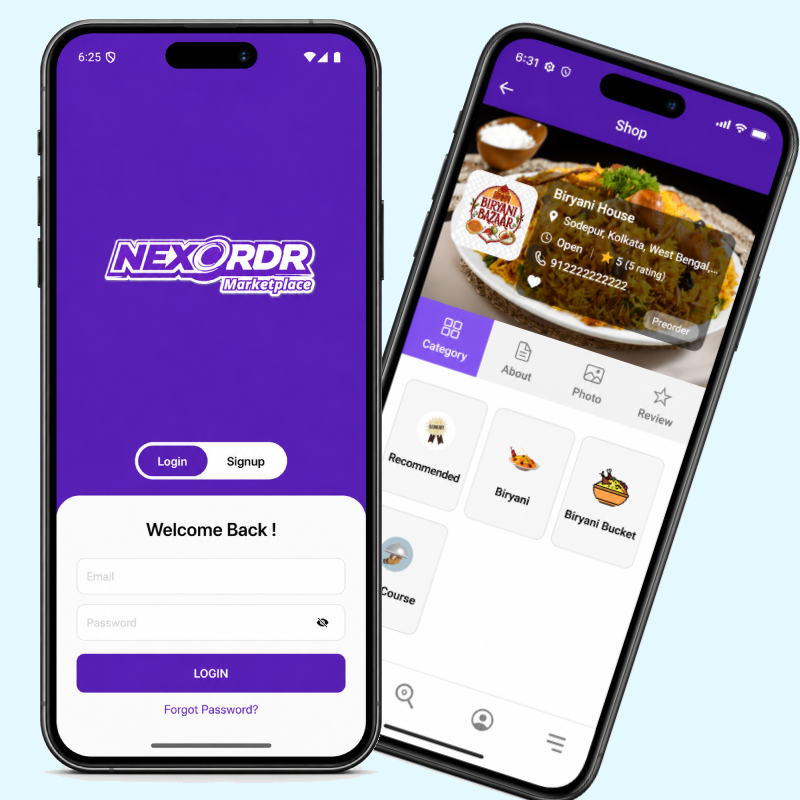 Customer using the NexOrdr mobile app to browse menus, place food orders, make secure payments, and track deliveries in real time.